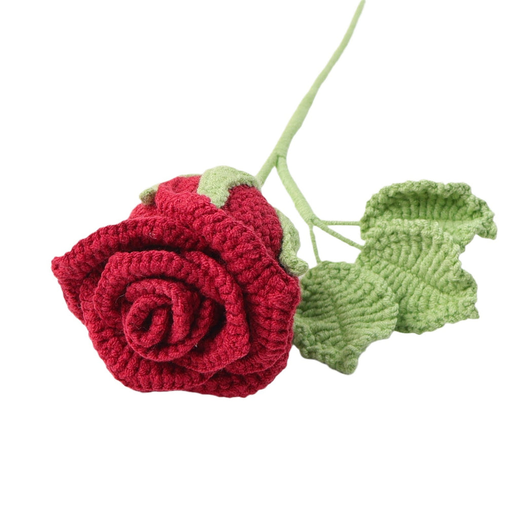 Crochet wine glass rose showing bloom and glass base detail
