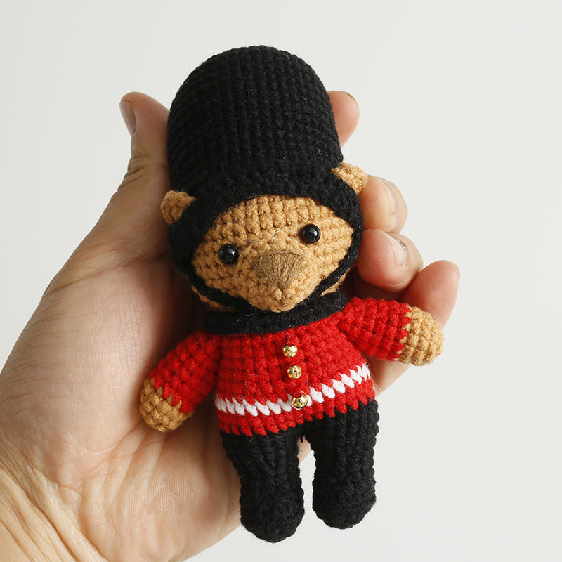 Handmade crochet bear guard keyring in uniform yarn