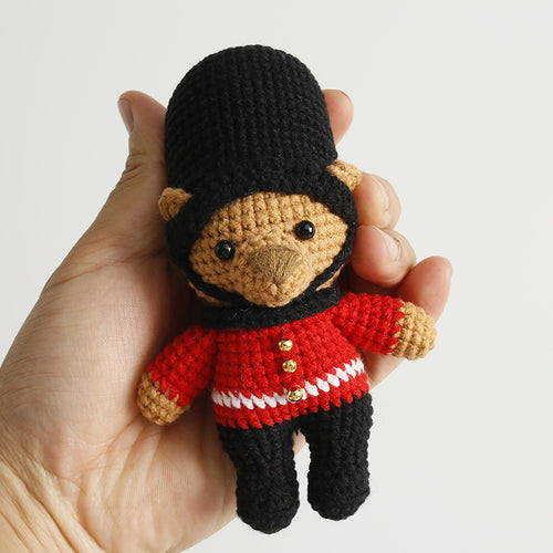 Handmade crochet bear guard keyring in uniform yarn