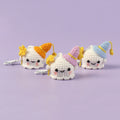 Handmade crochet moody ghost keyring in soft white yarn