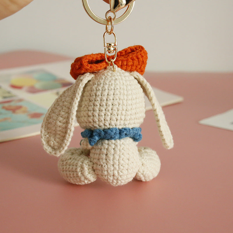 Crochet bunny keyring close-up showing ear detail