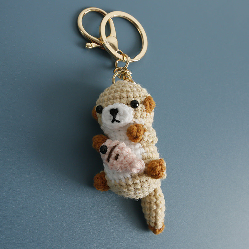 Crochet Sea Otter & Fish Keyring