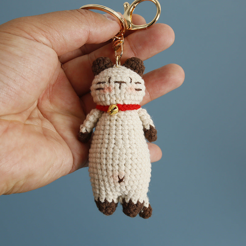 Handmade crochet cat keyring in soft yarn