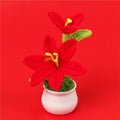 Handmade crochet multi-head lily plant in a small decorative pot