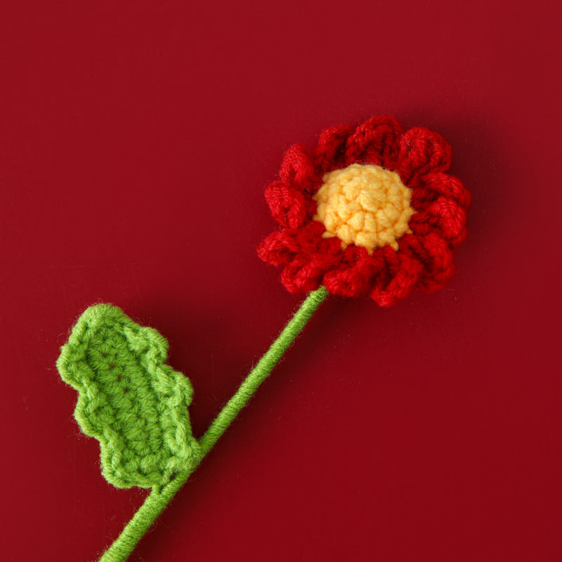 Handmade crochet daisy stem with yellow centre in soft yarn