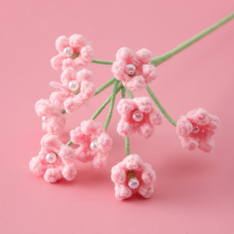 Handmade crochet forget-me-not stem with pearl accent