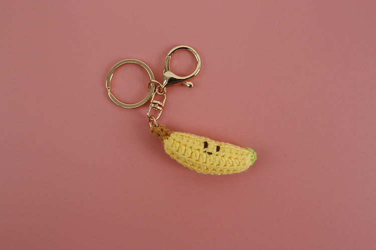 Crochet banana keyring close-up detail