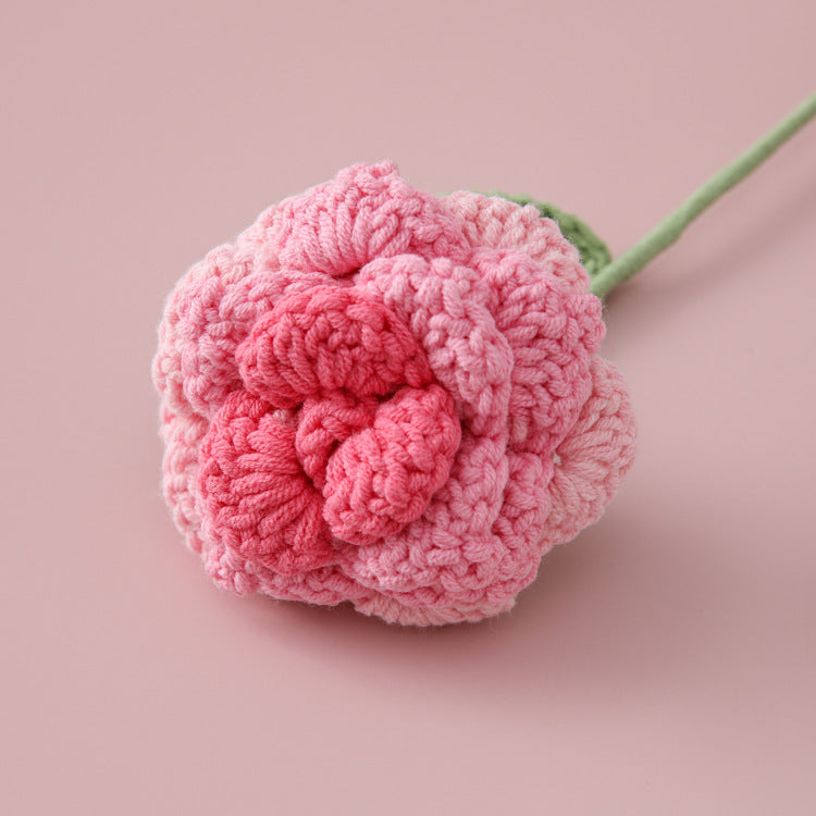Crochet rose no.2 stem showing open petal arrangement