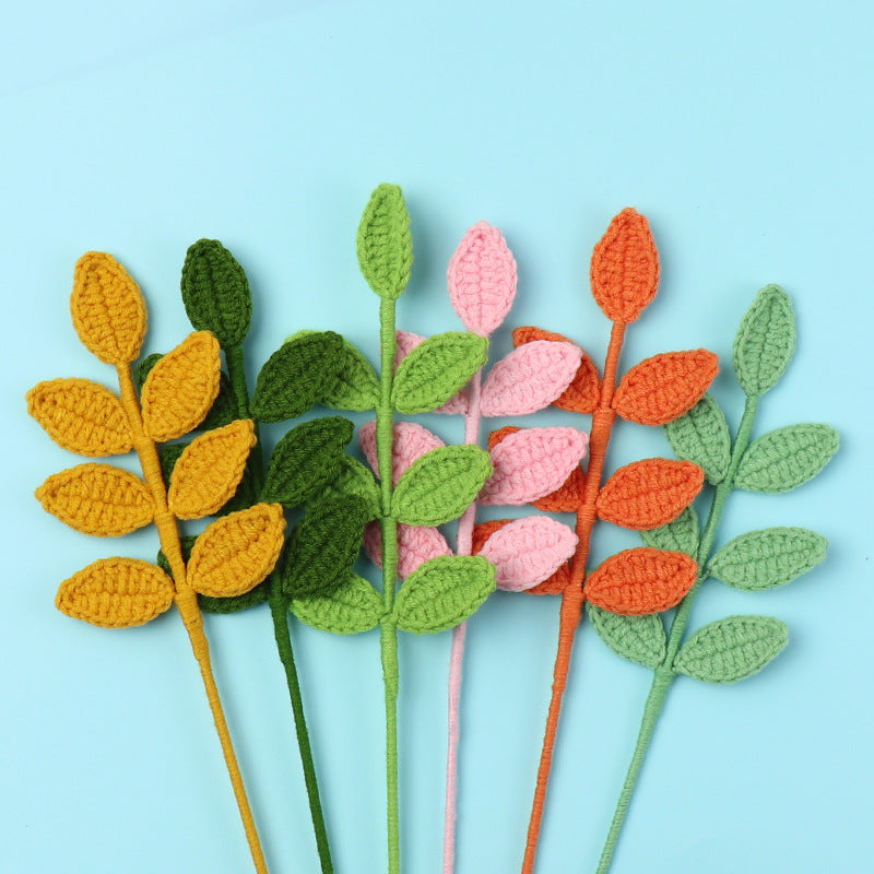 Handmade crochet leaf stem in soft green yarn