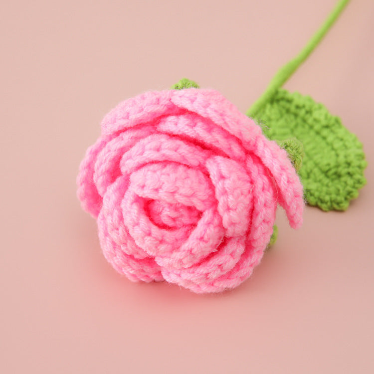 Crochet rose stem side view showing petal detail