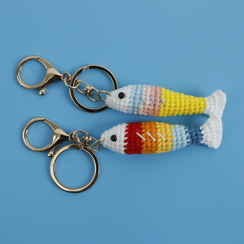 Crochet fish keyring close-up showing detail