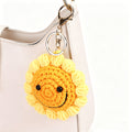 Handmade crochet smiley sunflower keyring with happy face