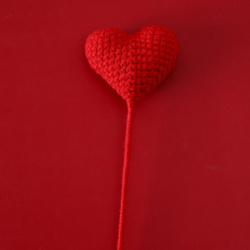 Handmade crochet heart stem in soft red yarn