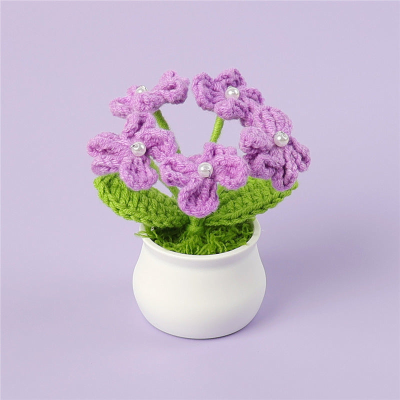 Crochet hydrangea pot close-up showing clustered bloom detail