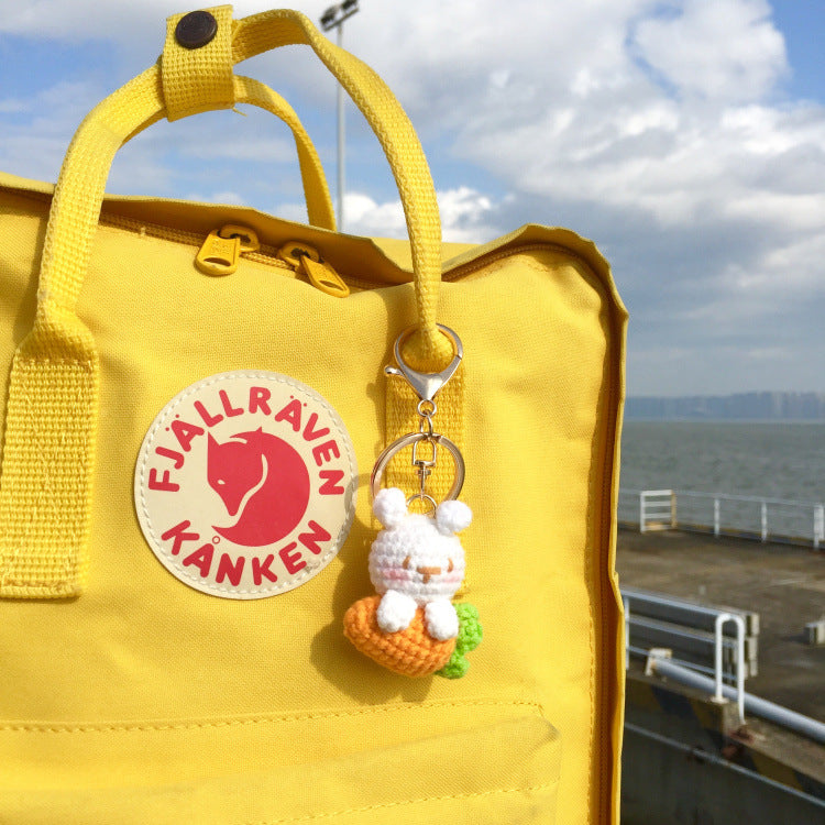 Crochet rabbit keyring with orange carrot detail