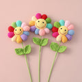 Handmade crochet rainbow sunflower stem with multicolour petals