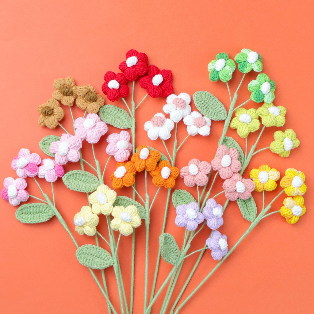 Handmade crochet puff flower stem with rounded textured bloom
