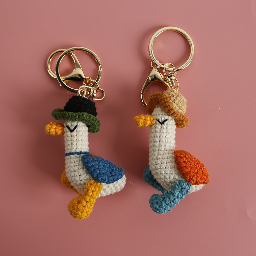 Crochet duck keyring close-up showing beak detail
