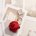 Handmade crochet rose keyring in soft yarn