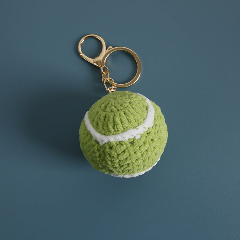 Handmade crochet tennis ball keyring in yellow yarn