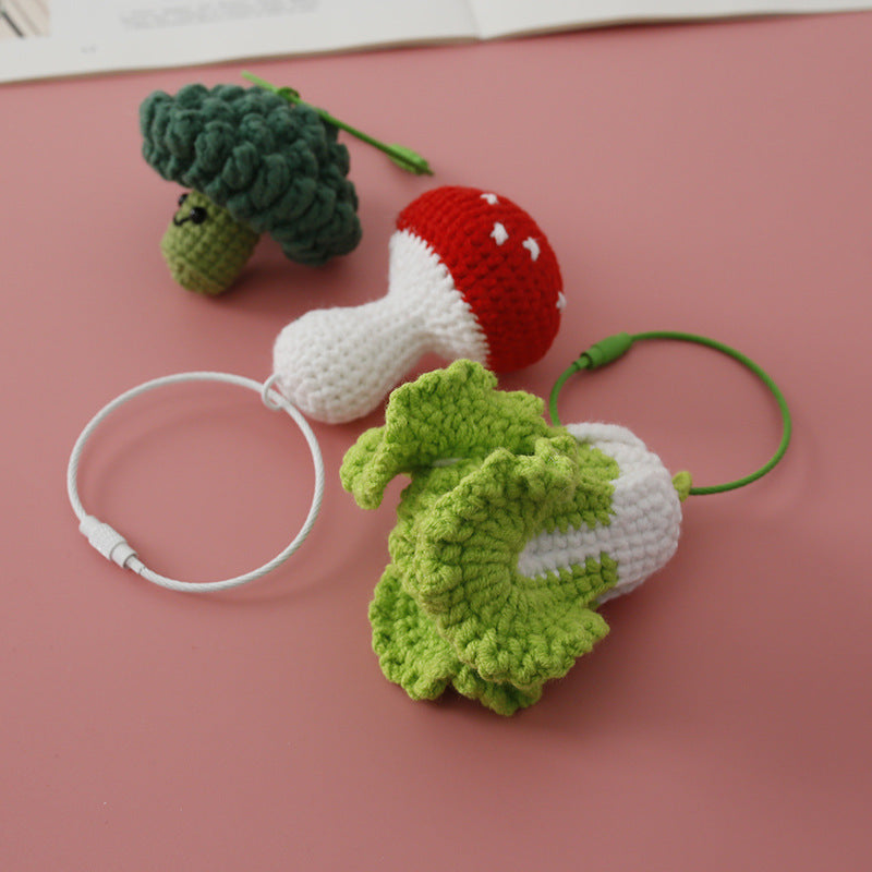 Crochet veggie keyring close-up detail