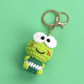 Handmade crochet frog keyring in green yarn