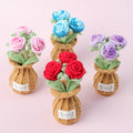 Handmade crochet rose medium plant pot with full bloom