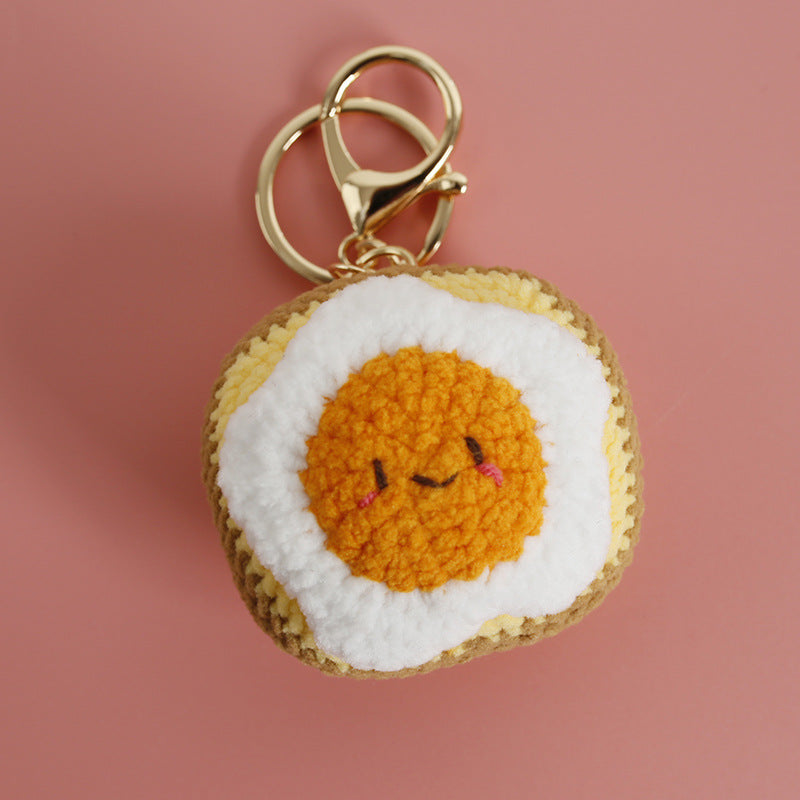 Crochet toast keyring close-up texture detail
