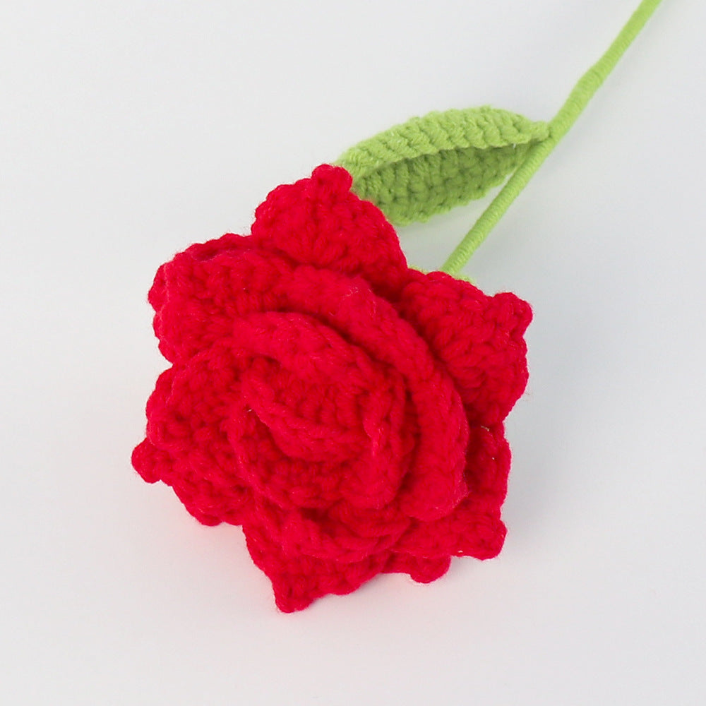 Crochet Thai rose stem showing dense petal layers