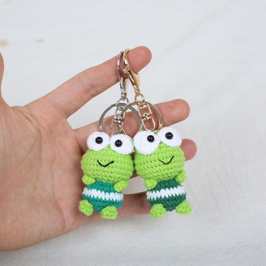 Handmade frog crochet keyring suitable as bag charm