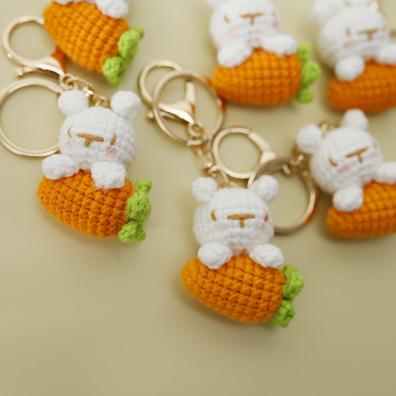 Handmade bunny crochet keyring close-up