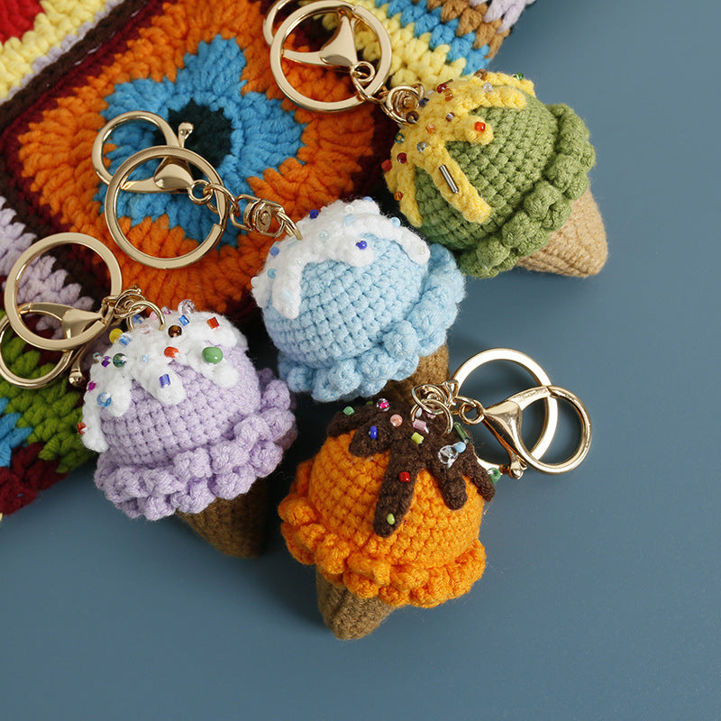Handmade ice cream crochet keyring colour options