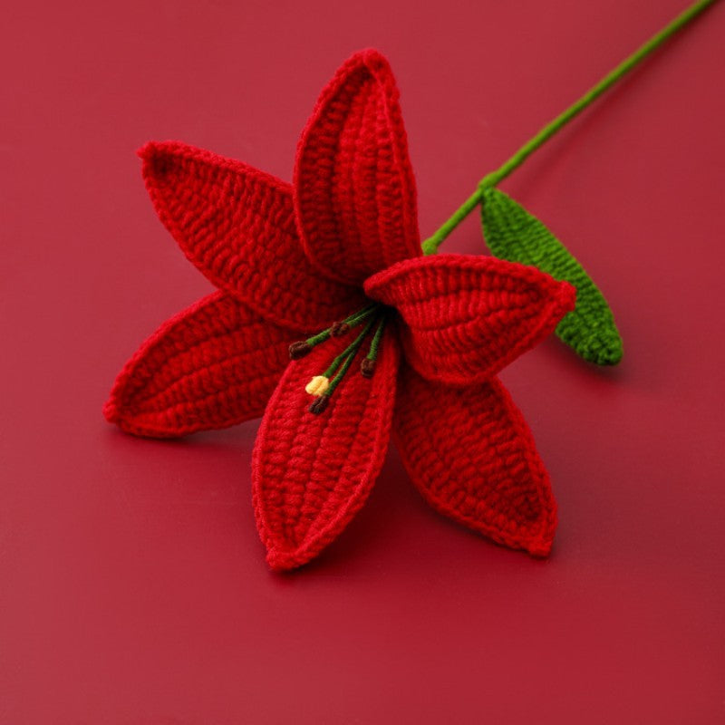 Handmade crochet lily stem in red yarn