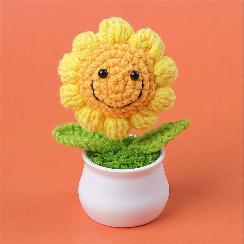 Crochet Smiley Sunflower Plant Pot