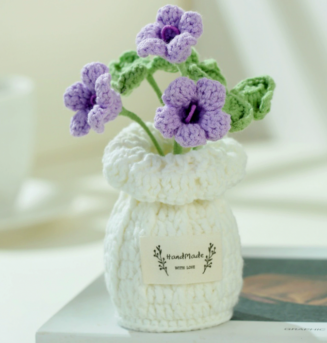 Crochet Clover Flower Plant Pot (Medium)