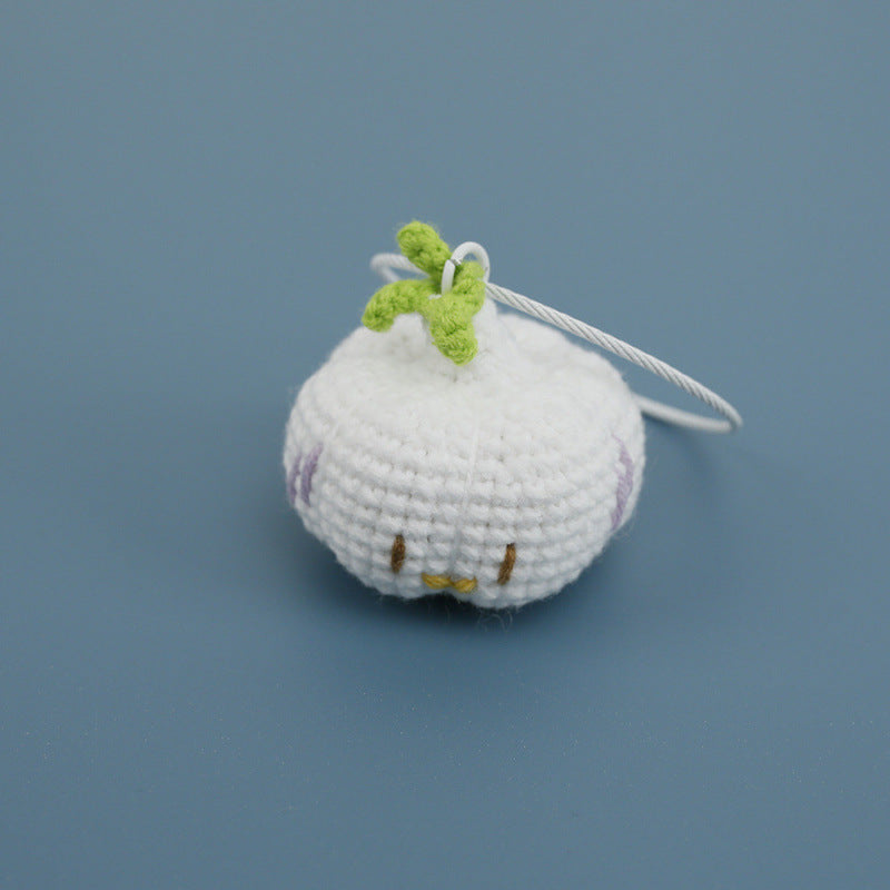 Handmade crochet garlic keyring variant