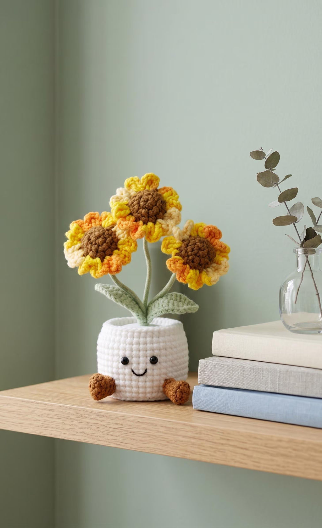Crochet Three-Head Sunflower Plant Pot