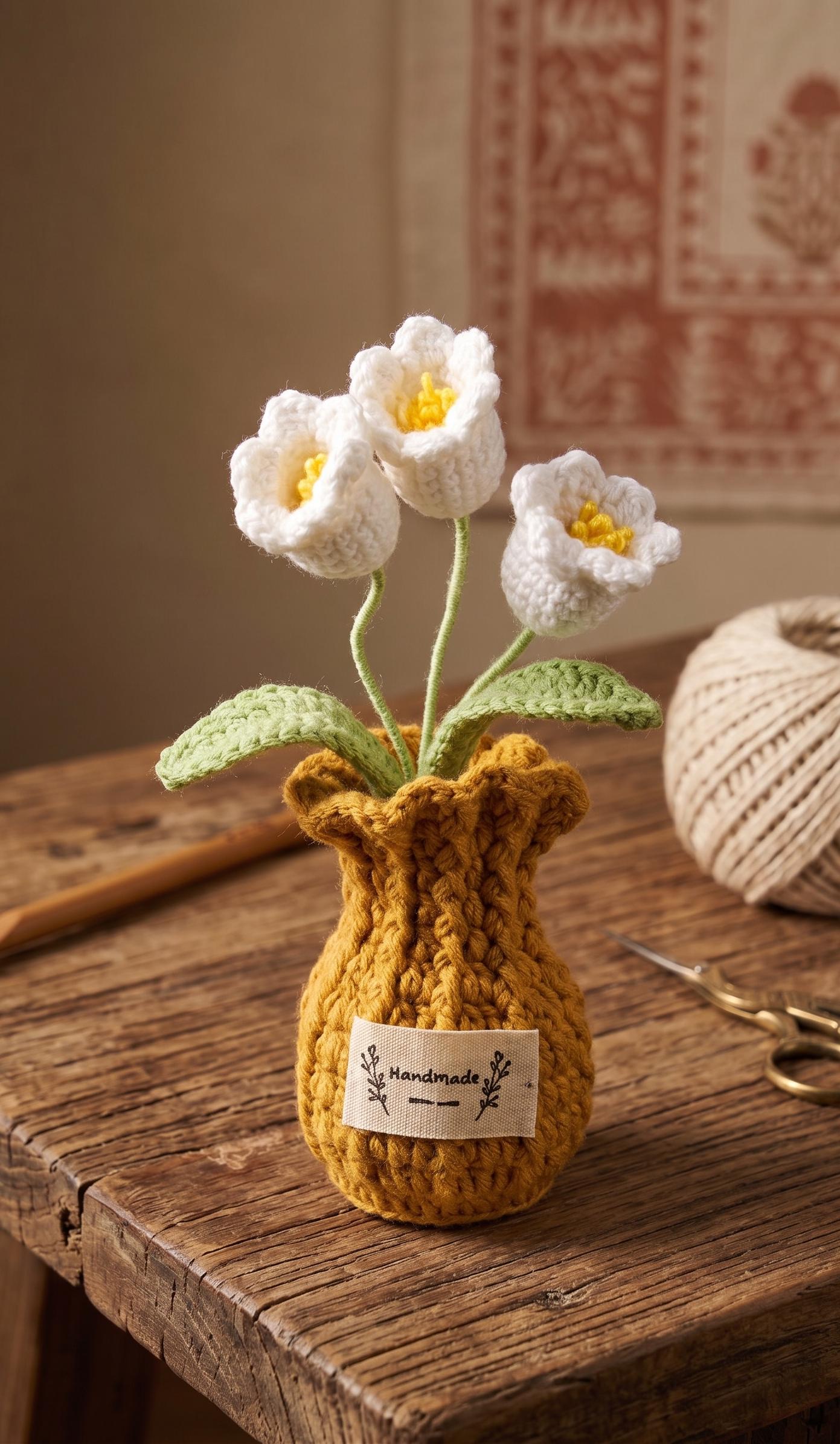 Crochet Lily of the Valley Pot (Medium)