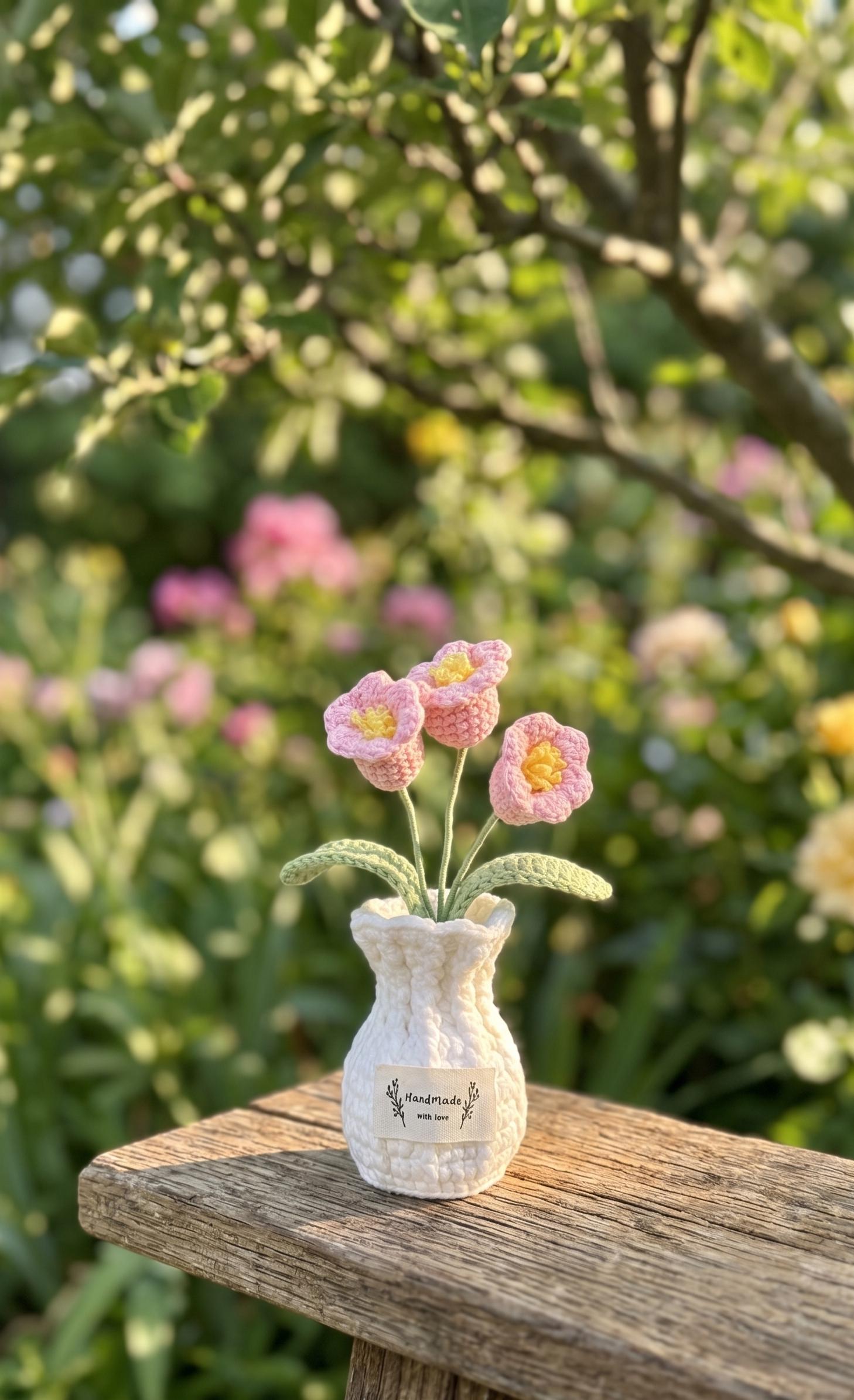 Handmade crochet lily of the valley medium plant pot with full bell blooms