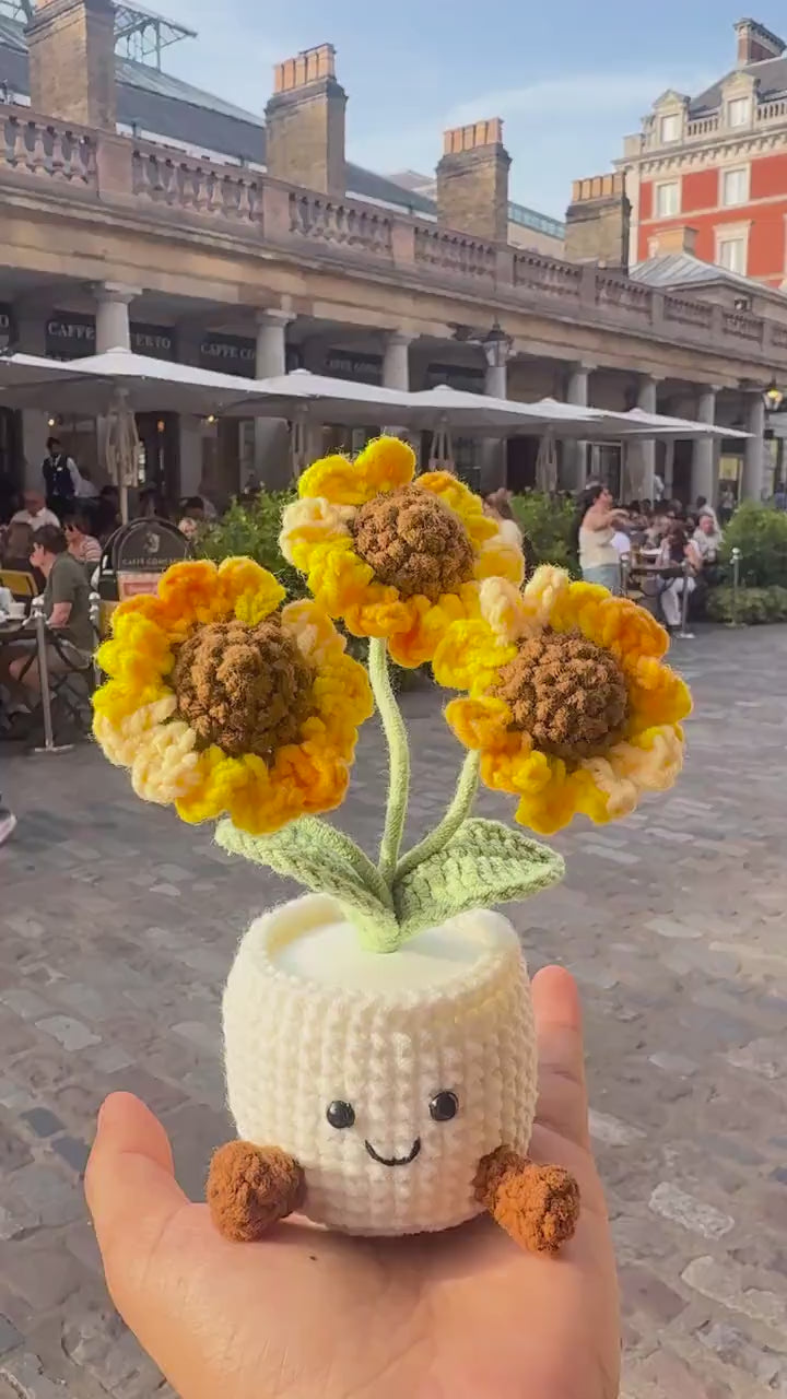 Crochet Three-Head Sunflower Plant Pot