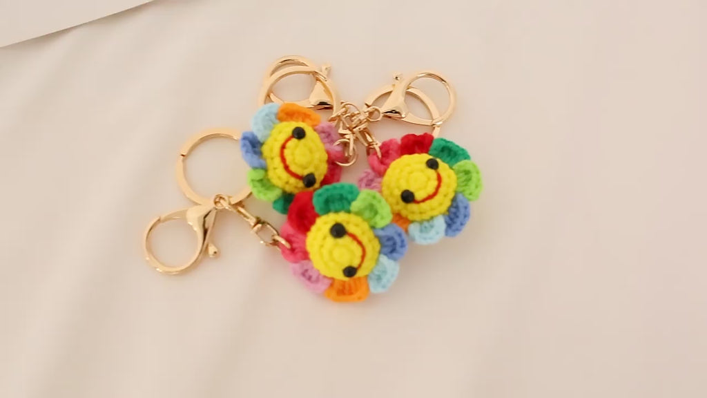 Crochet Rainbow Flower Keyring